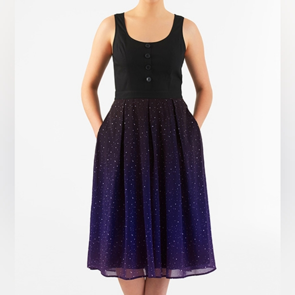 eShakti Star print button front mixed media dress - custom styling - Picture 2 of 8